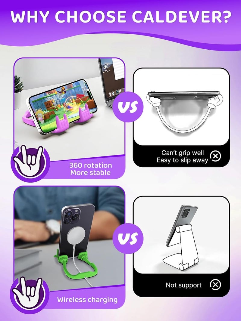 CALDEVER Stocking Stuffers for Teen Boys Girls Cell Phone Stand Upgrade Adjustable Rock on Lazy Phone Stand for Desk Cool Funny Gadget Gifts for Christmas Adult Men Women Wife 2Pack Bright Purple Avocado Green - Image 4